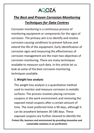 The Best and Proven Corrosion Monitoring Techniques for Data Centres