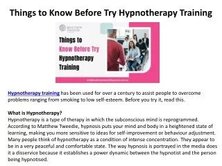 Things to Know Before Try Hypnotherapy Training