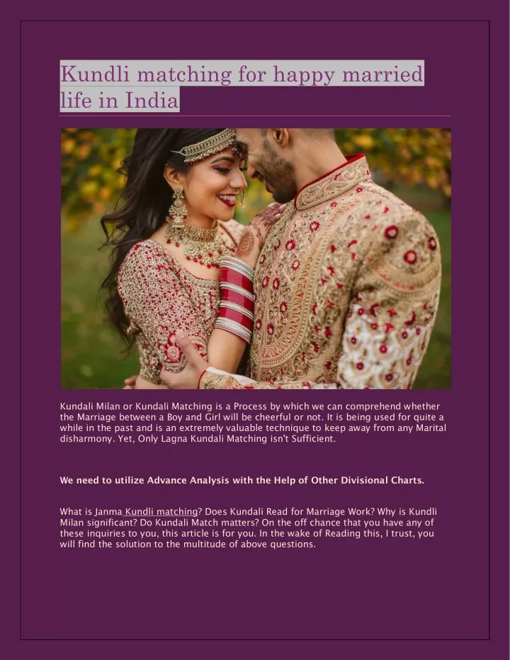 kundli matching for happy married life in india