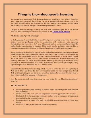 Things to know about growth investing