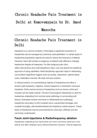 Chronic Headache Pain Treatment in Delhi at Remove