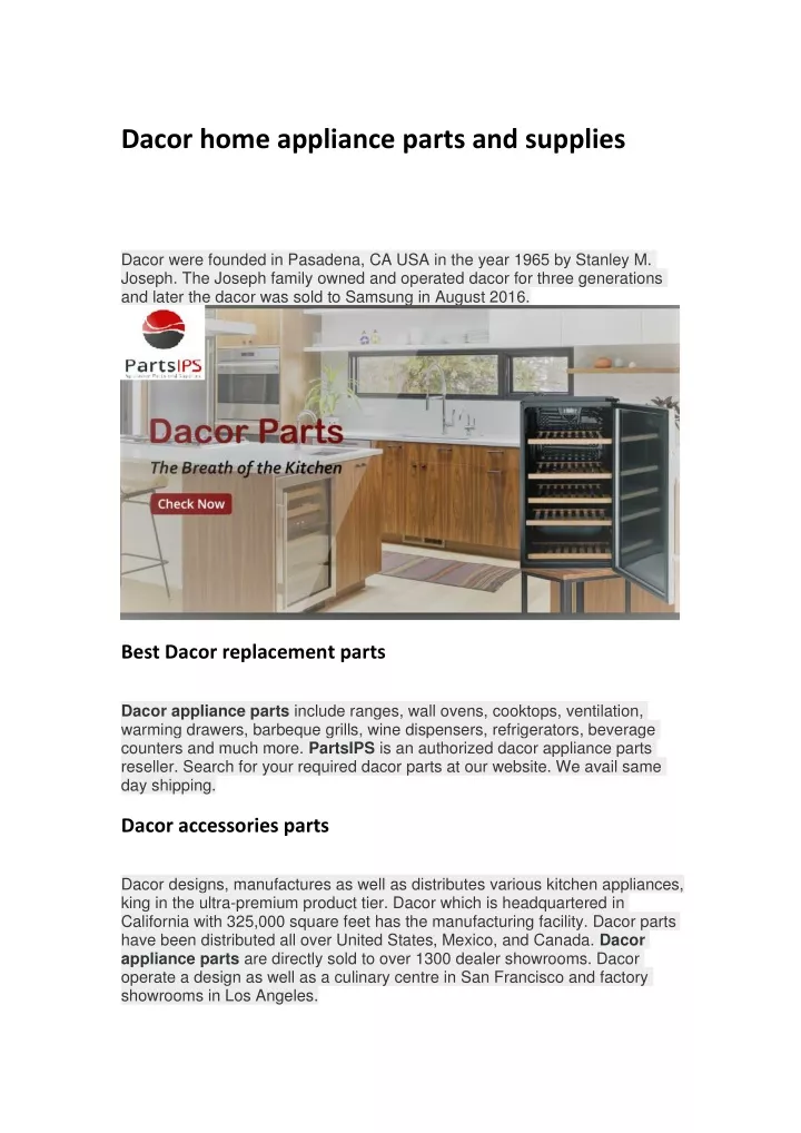 dacor home appliance parts and supplies