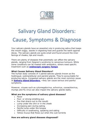 Salivary Gland Disorders Cause, Symptoms And Diagnose at Florida E.N.T. And Allergy