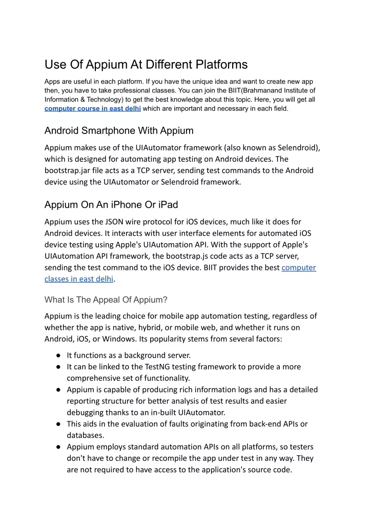 use of appium at different platforms