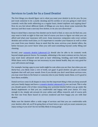 Services to Look for In a Good Dentist