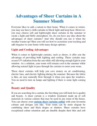 Advantages of sheer curtains in a summer month