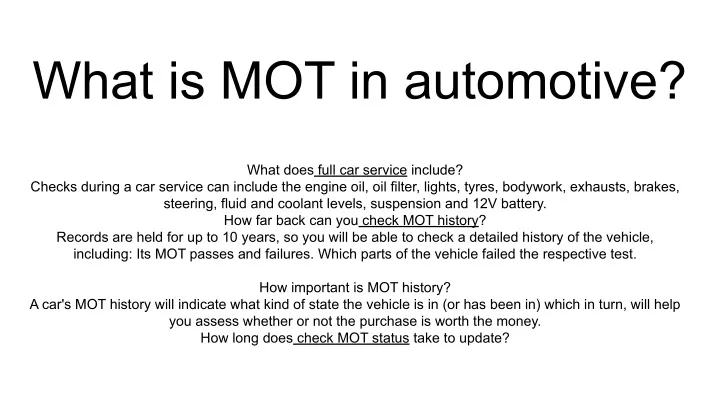 what is mot in automotive