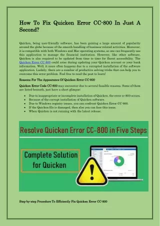 How To Fix Quicken Error CC-800