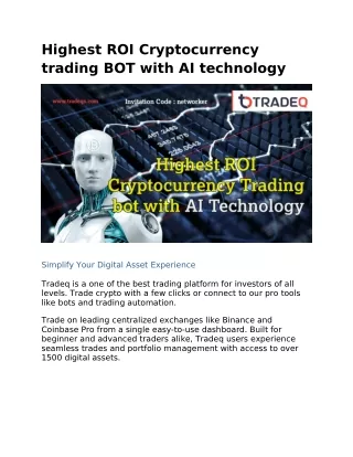 Highest ROI Cryptocurrency trading BOT with AI technology