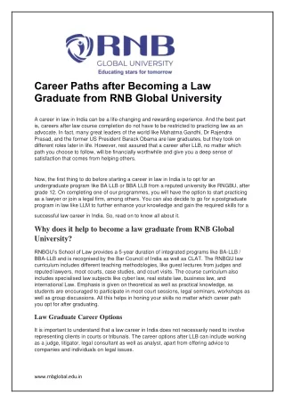 Career Paths after Becoming a Law Graduate from RNB Global University