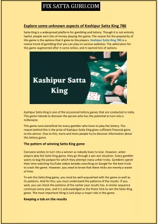 Explore some unknown aspects of Kashipur Satta King 786