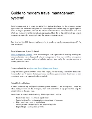 Guide to modern travel management system