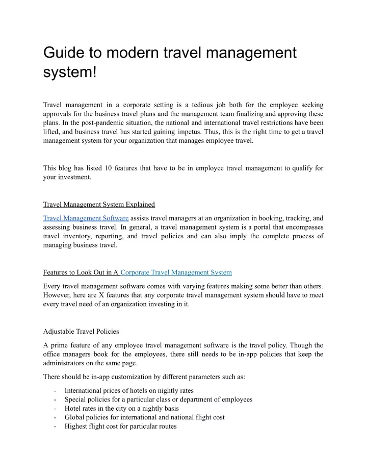 guide to modern travel management system