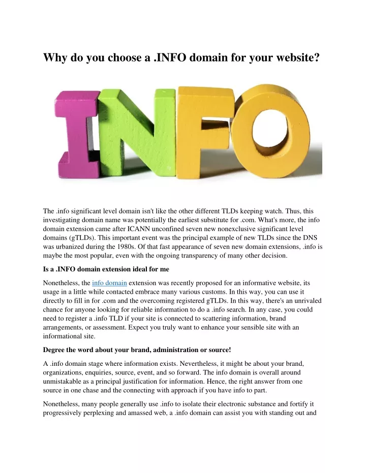 why do you choose a info domain for your website