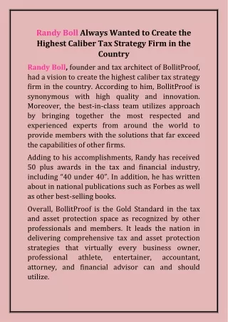 Randy Boll Always Wanted to Create the Highest Caliber Tax Strategy Firm in the Country