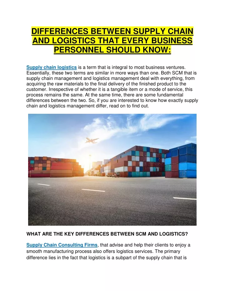 PPT - DIFFERENCES BETWEEN SUPPLY CHAIN AND LOGISTICS THAT EVERY ...