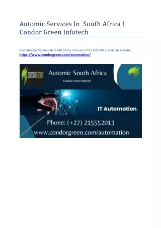 Automic Services In  South Africa ! Condor Green Infotech