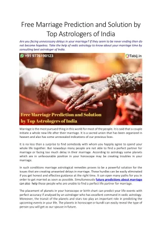 Free Marriage Prediction and Solution by Top Astrologers of India (1)