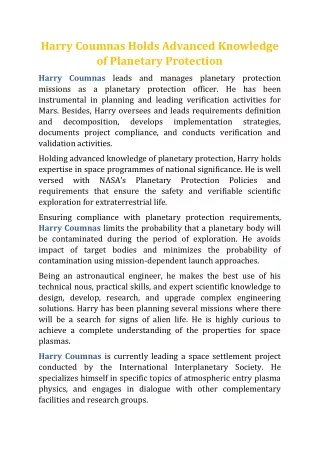 harry coumnas holds advanced knowledge