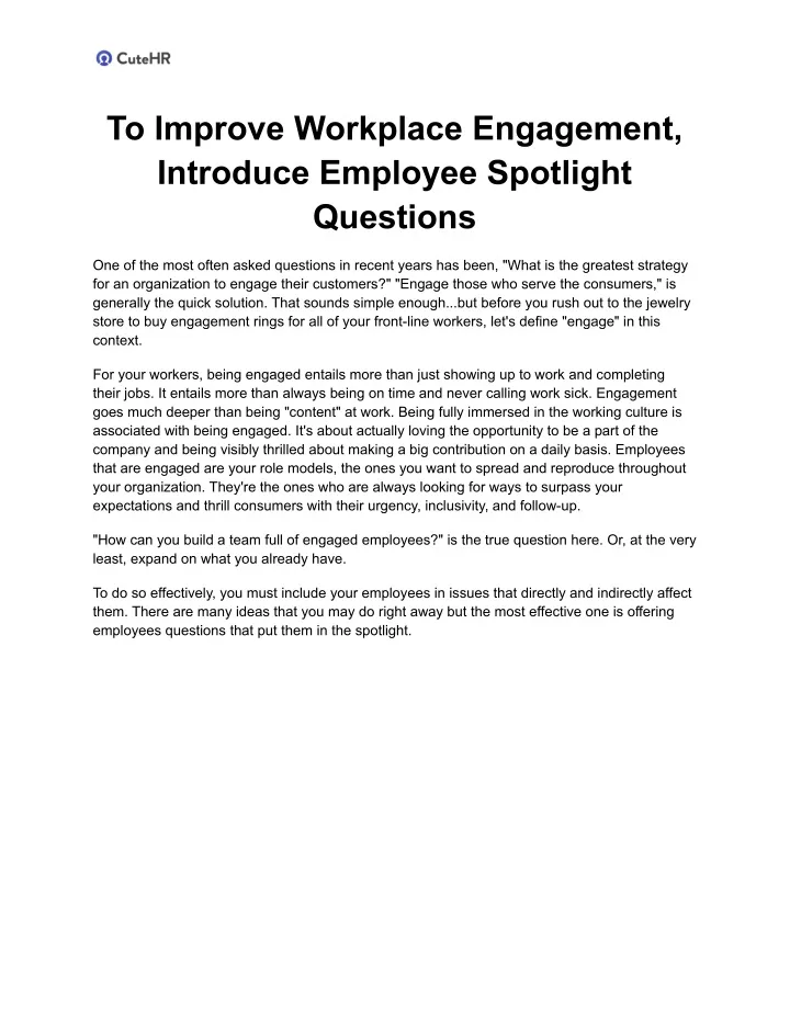 to improve workplace engagement introduce