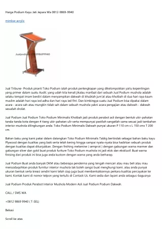 Harga Podium Acrylic Tarogong Kidul Hub 0812-9869-9940