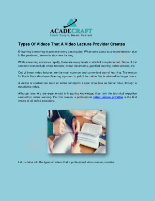 types of videos that a video lecture provider