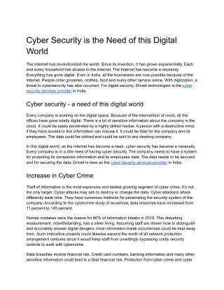 cyber security is the need of this digital world