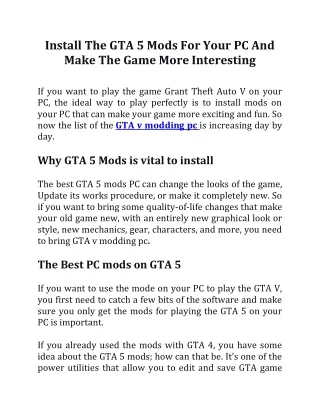Install The GTA 5 Mods For Your PC And Make The Game More Interesting