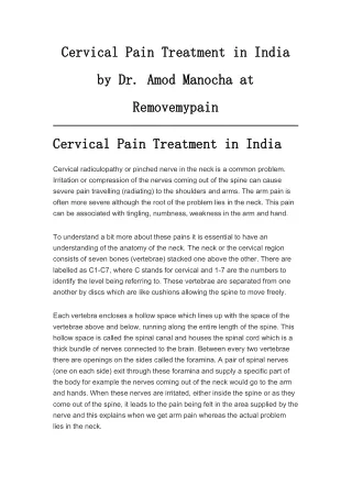 Cervical Pain Treatment in India by Dr. Amod Manocha