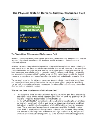 The Physical State Of Humans And Bio-Resonance Field
