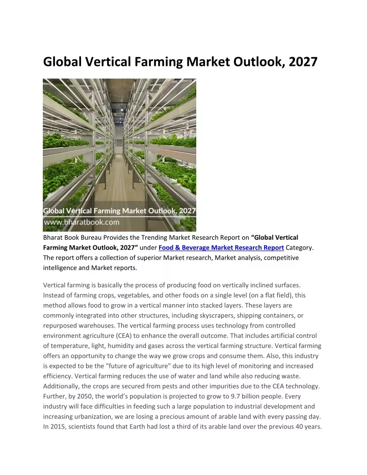 global vertical farming market outlook 2027