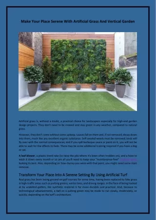 Make Your Place Serene With Artificial Grass And Vertical Garden