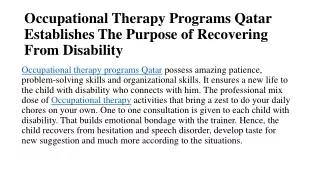 Occupational Therapy Programs Qatar Establishes The Purpose of Recovering