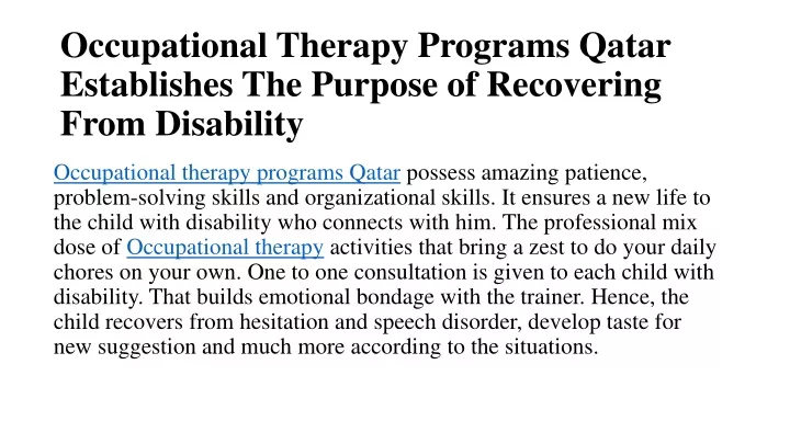 occupational therapy programs qatar establishes the purpose of recovering from disability