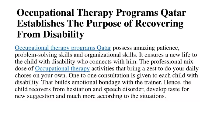 occupational therapy programs qatar establishes