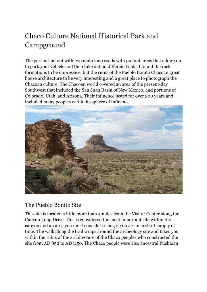 chaco culture national historical park