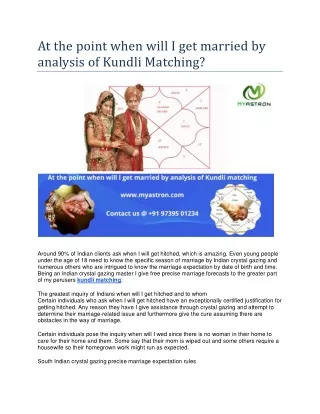 At the point when will I get married by analysis of Kundli matching