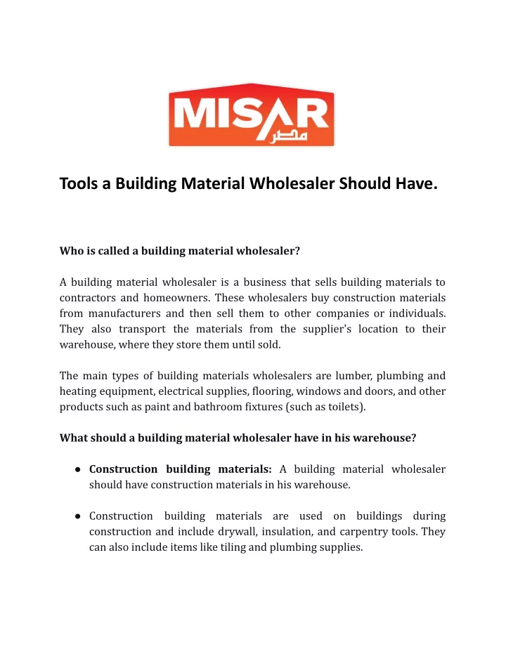 tools a building material wholesaler should have