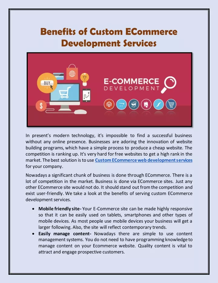 benefits of custom ecommerce development services