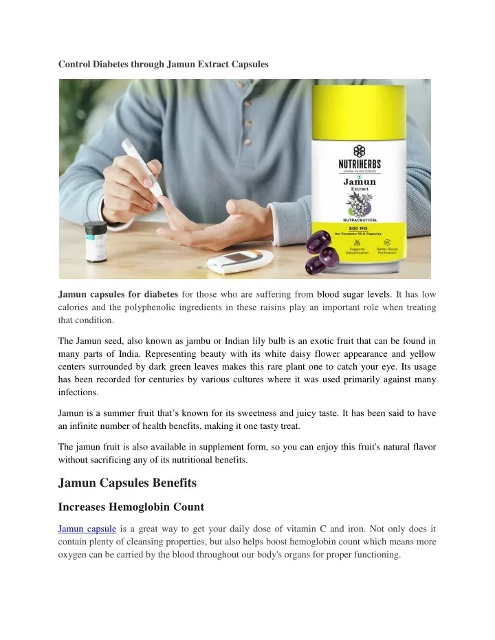 control diabetes through jamun extract capsules