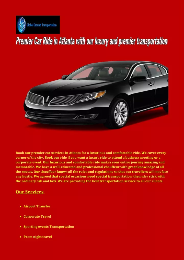 book our premier car services in atlanta