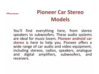 Pioneer Car Stereo Models