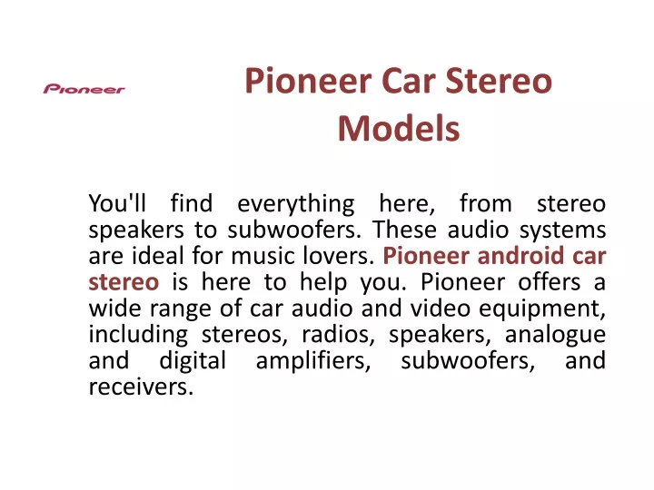 pioneer car stereo models