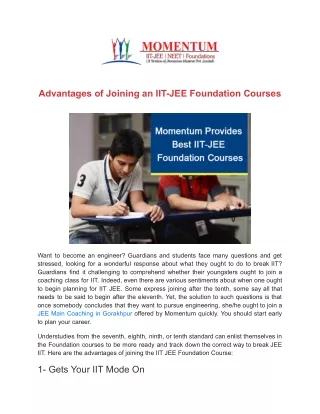 Advantages of Joining an IIT-JEE Foundation Courses