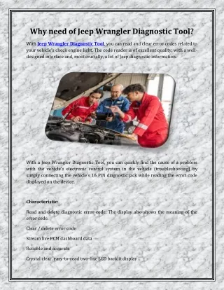 Why need of Jeep Wrangler Diagnostic Tool?