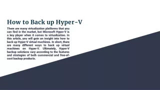 How to Back up Hyper-V