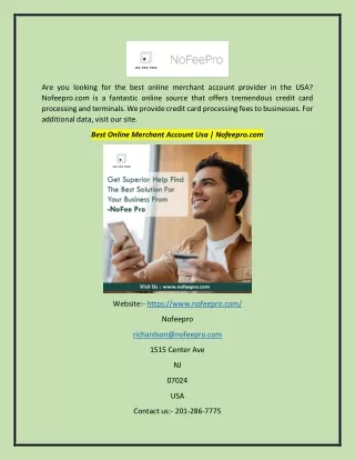 Best Online Merchant Account Usa | Nofeepro.com