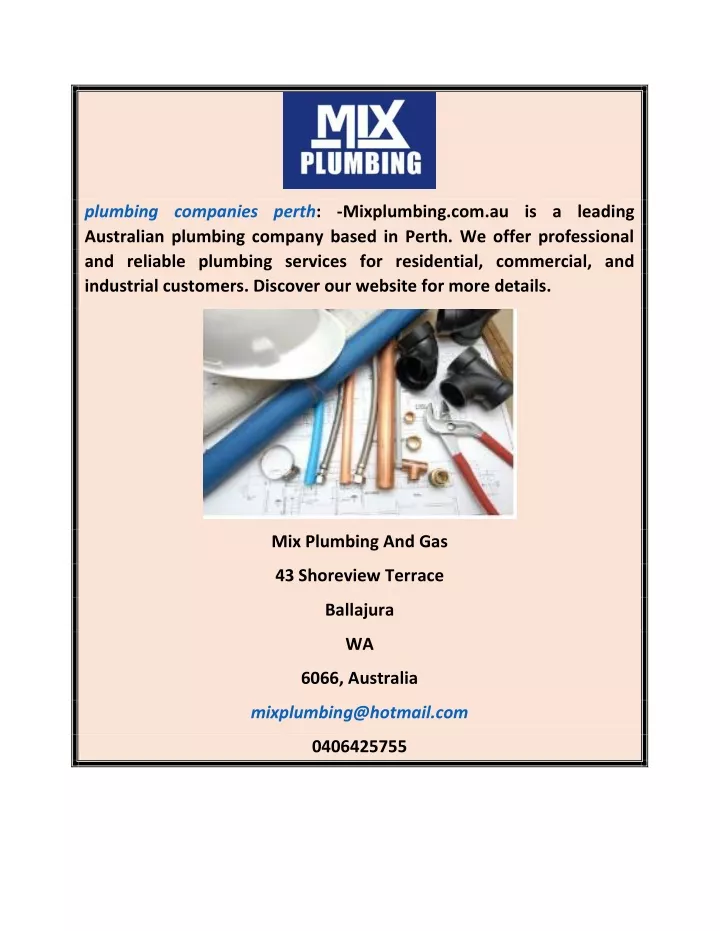 plumbing companies perth mixplumbing
