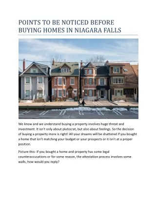 POINTS TO BE NOTICED BEFORE BUYING HOMES IN NIAGARA FALLS