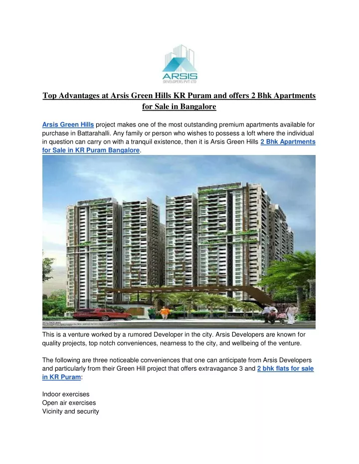 top advantages at arsis green hills kr puram